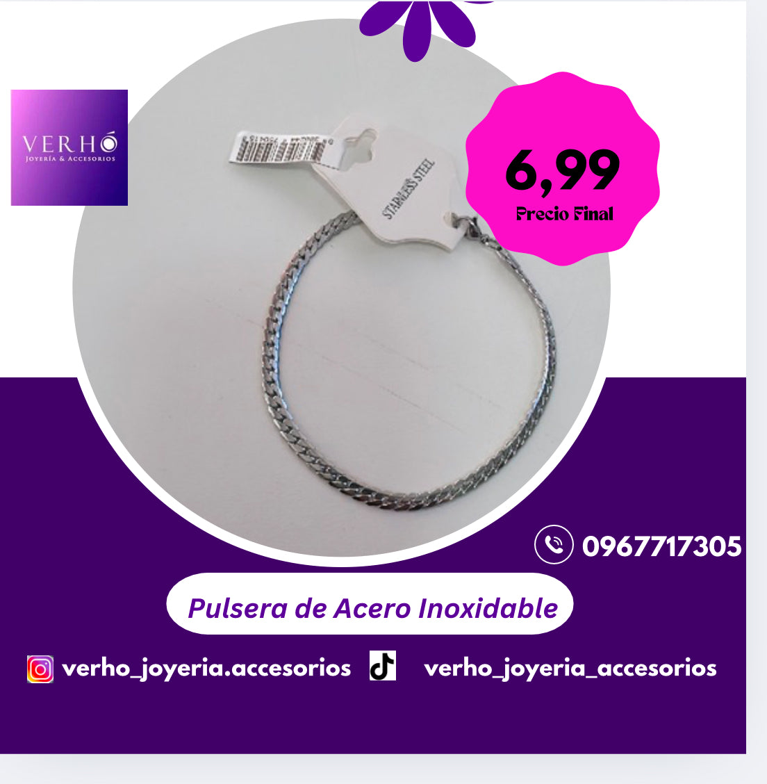 Pulsera Plateada de Acero