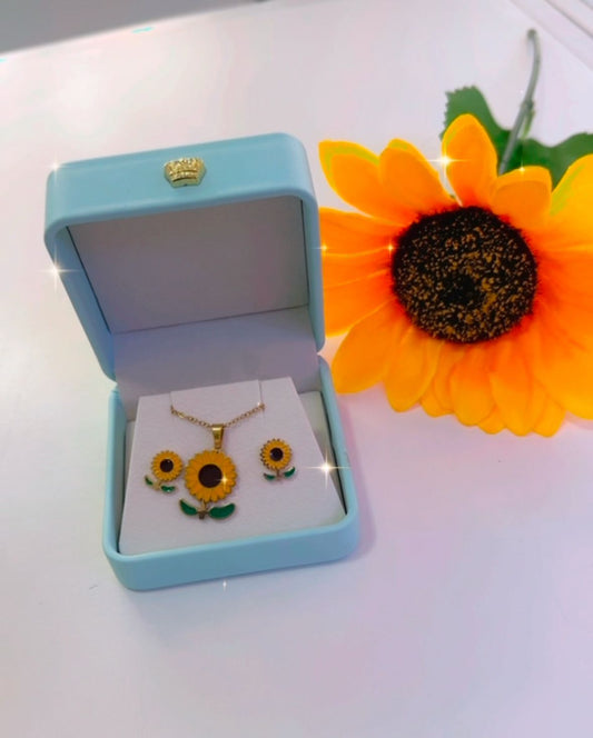 Juego de Aretes y cadena de -girasol