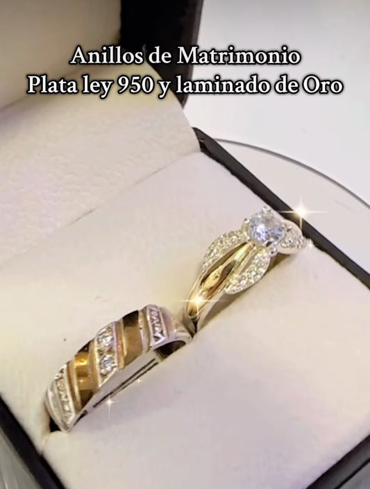 Anillos de matrimonio Plata con lamiado de Oro