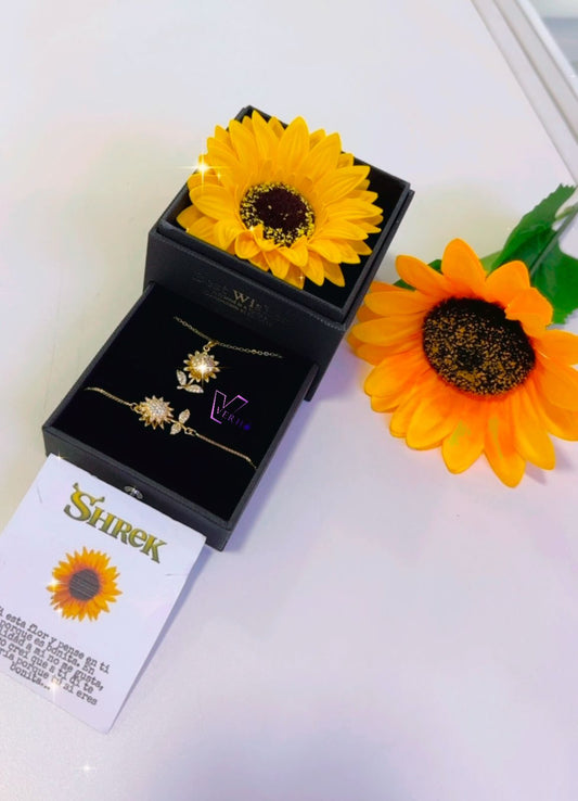 Cofre de Girasol con Cadena y pulsera de girasol giratorio